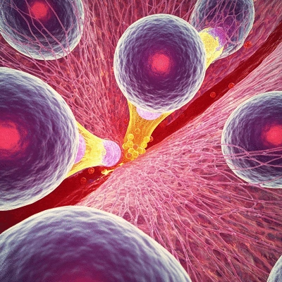 Close-up of pancreatic beta cells releasing insulin