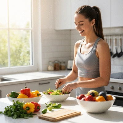 Person making healthy food choices and exercising