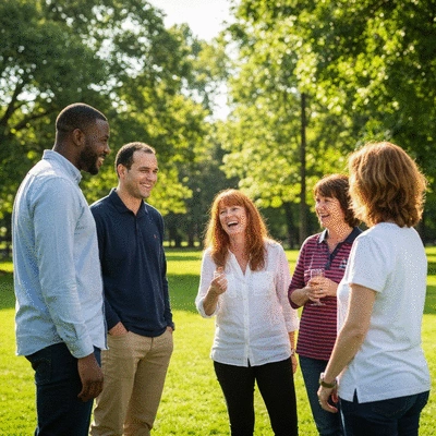 Diverse group of people engaging in light exercise outdoors
