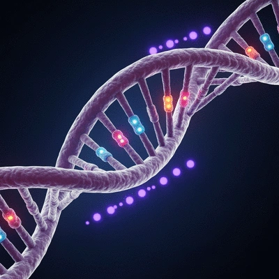Microscopic view of DNA strands with glowing genetic markers, symbolizing monogenic diabetes