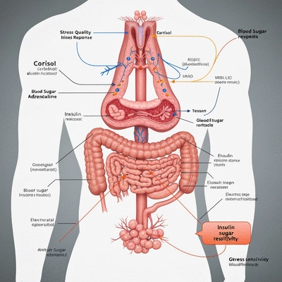 Illustration showing stress hormones impacting blood sugar levels