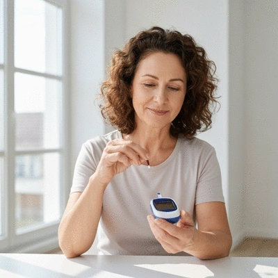 Patient monitoring blood sugar levels with a glucometer at home